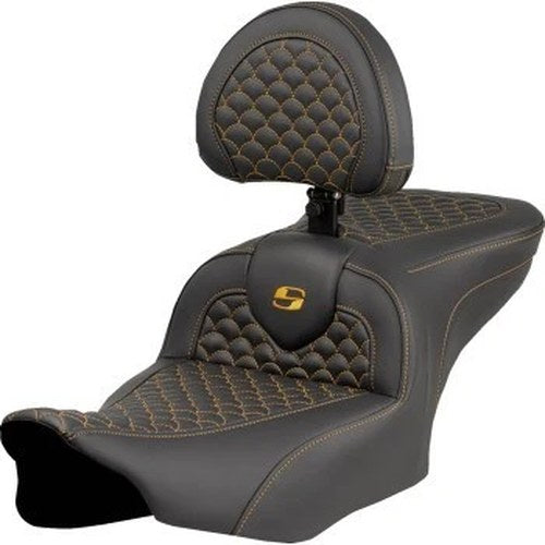 Saddlemen 823-07-208B7 RoadSofa Seat w/ Backrest Gold Dragon Scale Stitch