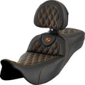 Saddlemen Roadsofa Extended Reach Seat w/ Backrest Orange Lattice Stitch - 08-23