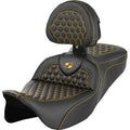 Saddlemen Roadsofa Seat w/ Backrest Gold Honeycomb Stitch for 08-23 Touring