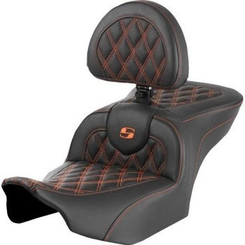 Saddlemen 823-07-182B3 RoadSofa Seat w/ Backrest Orange Stitch for 23-24