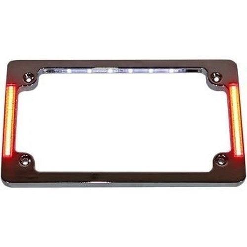 Custom Dynamic Chrome Tri-Horizontal Motorcycle Plate Frame w Flush-Mount LEDs