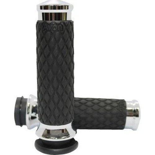 Avon DIA-60-CH Chrome Diamond Contour Hand Grips for Harley Cable Op Throttle
