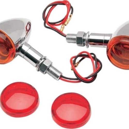 Mini Deuce Bullet Turn Signals Red & Amber for Harley Stem Mount Custom