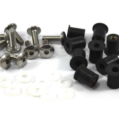 10 Piece Motorcycle Belly Pan Fairing Kit Stainless Steel m6 6mm Bolts Wellnuts