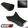 Kawasaki ZX10R Seat Covers 2011-2014 2015 Black Green Stitch Front Rear Luimoto