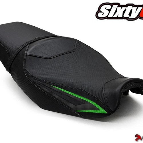 Kawasaki ZX14R Seat Cover 2012-2025 2026 Luimoto Black Green Silver Stitch Rider