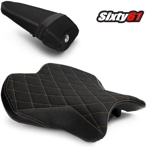 Yamaha R6 Seat Covers 2017-2022 2023 2024 2025 Luimoto Black Gold Tec-Grip Suede
