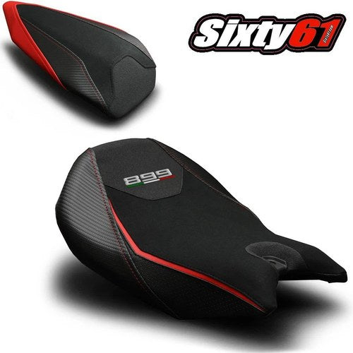 Ducati Panigale 899 Seat Covers 2013-15 Luimoto Veloce Black Red Tec-Grip Suede