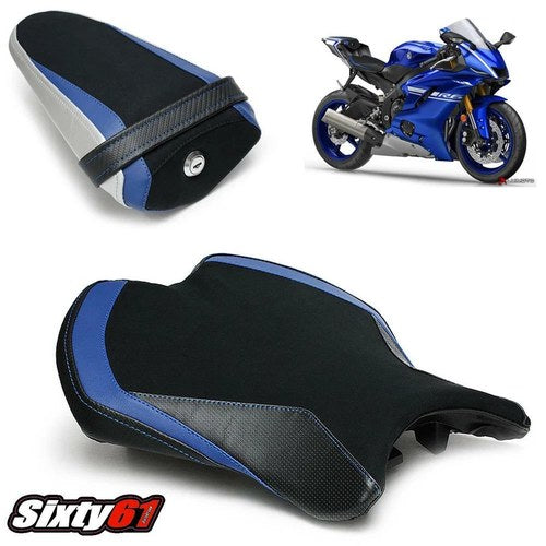 Yamaha R6 Seat Covers 2017-2024 2025 Luimoto Front Rear Blue Black Suede Carbon