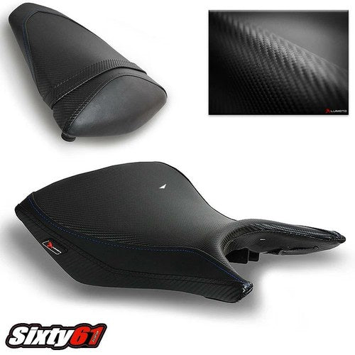 Yamaha R3 Seat Covers 2015-2023 2024 2025 Luimoto Front Rear Blue Stitch Black