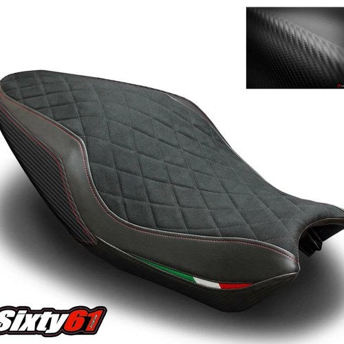 Ducati 821 1200 Seat Cover 2014 2015 2016 Luimoto Red Stitch Suede Carbon Fiber
