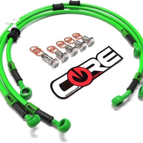 Kawasaki ZX6R Brake Lines 2003 2004 Front-Rear Green Stainless Steel