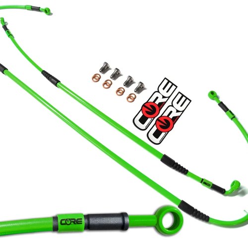 Kawasaki KX450F Brake Lines 2006-2010 2011 Front-Rear Solid Green Braided Steel