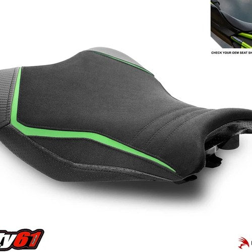 Kawasaki Z900 Seat Cover 2020 2021 2022 2023 Luimoto Black Green Suede Tec-Grip