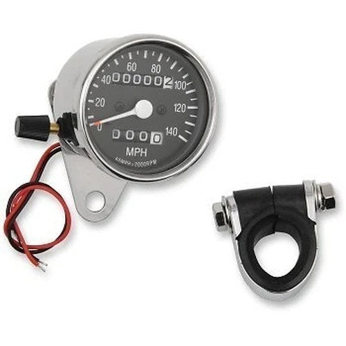 Drag Specialties DS-243813 Black Face 140 Mph 2:1 Mini Mechanical Speedometer