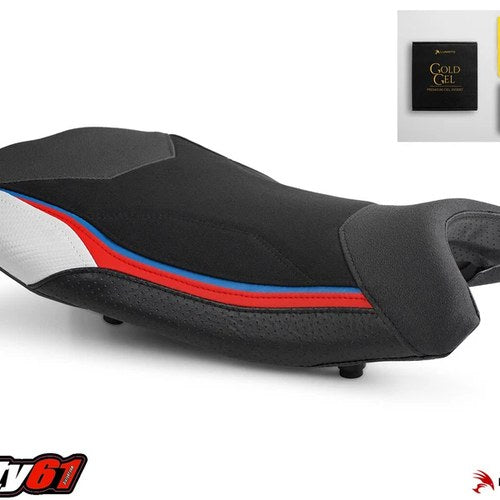 BMW S1000RR Seat Cover with Gel 2019-2026 Luimoto Technik Blue Red Black Suede