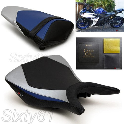 Yamaha R3 Seat Covers with Gel 2015-2023 2024 2025 Front Rear Luimoto Blue Black