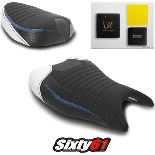 Suzuki Hayabusa Seat Covers with Gel 2021-2025 Luimoto Blue White Tec-Grip Suede