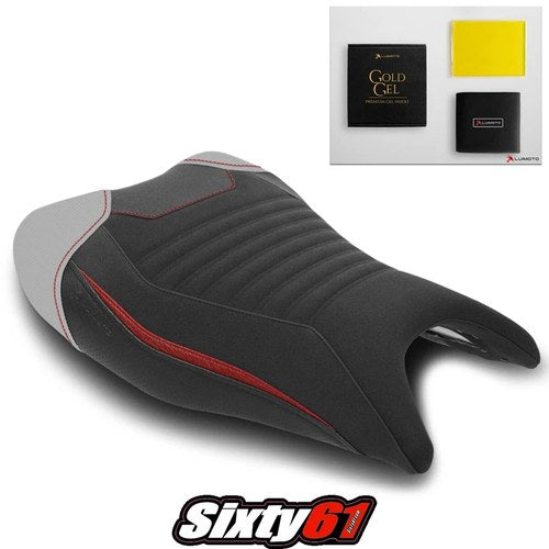 Suzuki Hayabusa Seat Cover with gel 2021-2025 Luimoto White Red Tec-Grip Suede