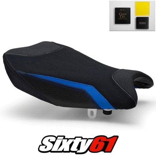 Suzuki Gsxr 1000 Seat Cover and Gel 2017-2024 Black Luimoto Blue Tec-Grip Suede