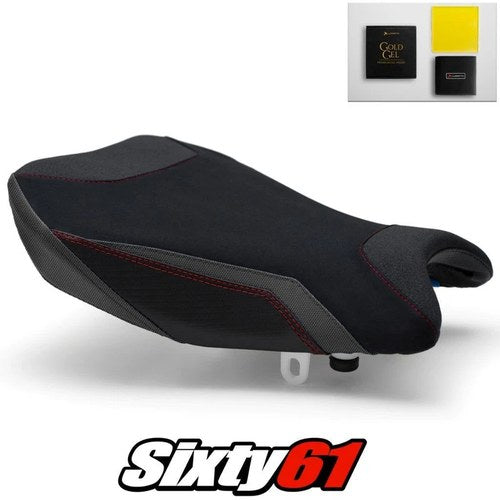 Suzuki Gsxr 1000 Seat Cover and Gel 2017-2024 Black Red Luimoto Tec-Grip Suede