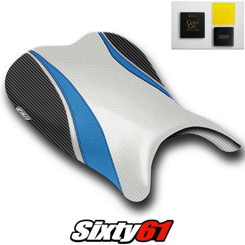 Suzuki Gsxr 600 750 Seat Cover with Gel 2006 2007 Silver Blue Luimoto Carbon