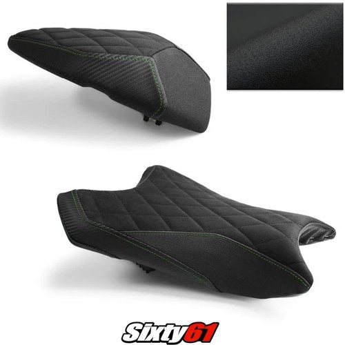 Kawasaki ZX6R Seat Cover 2019-2026 Front Rear Black Green Luimoto Tec-Grip Suede