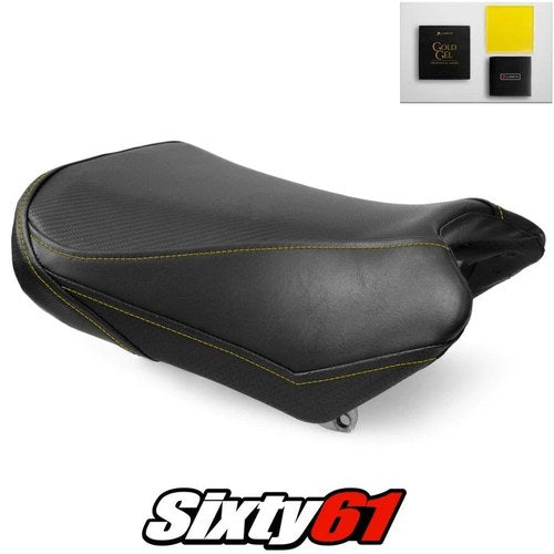 Suzuki SV650 Seat Cover with Gel 2004-2015 Black Yellow Stitch Luimoto Carbon