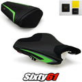 Kawasaki ZX6R Seat Covers and Gel 2013-2018 Black Green Luimoto Carbon Suede