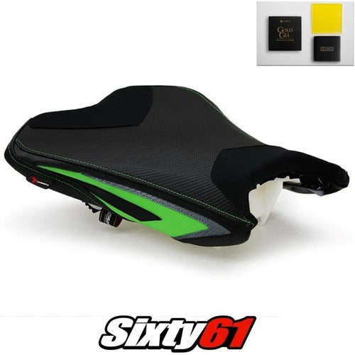 Kawasaki ZX6R Seat Cover and Gel 2013-2017 2018 Black Green Luimoto Carbon Suede