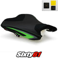 Kawasaki ZX6R Seat Cover and Gel 2013-2017 2018 Black Green Luimoto Carbon Suede