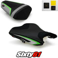 Kawasaki ZX6R Seat Covers and Gel 2013-2018 Green Silver Luimoto Carbon Suede