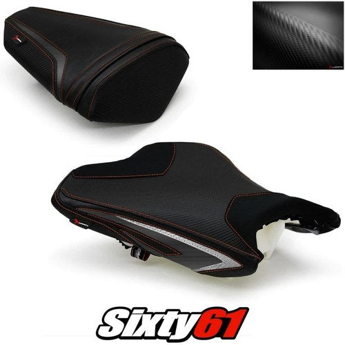 Kawasaki ZX6R Seat Cover 2013-2018 Front Rear Black Red Luimoto Carbon Suede