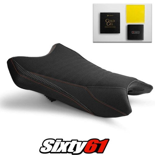 Kawasaki ZX6R Seat Cover and Gel 2019-2026 Black Orange Luimoto Tec-Grip Suede