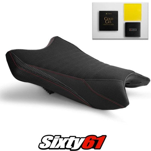 Kawasaki ZX6R Seat Cover and Gel 2019-2025 2026 Black Red Luimoto Tec-Grip Suede