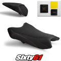Kawasaki ZX6R Seat Covers and Gel 2019-2026 Black Red Luimoto Tec-Grip Suede