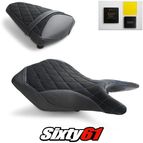 Yamaha MT03 Seat Covers and Gel 2020-2023 2024 Black Blue Luimoto Tec-Grip Suede