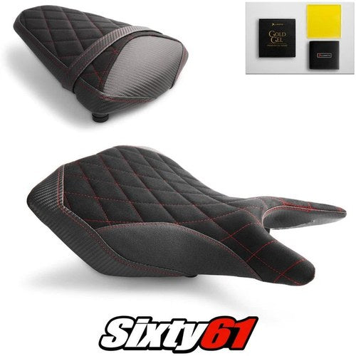 Yamaha R3 Seat Covers and Gel 2015-2024 2025 Black Red Luimoto Tec-Grip Suede