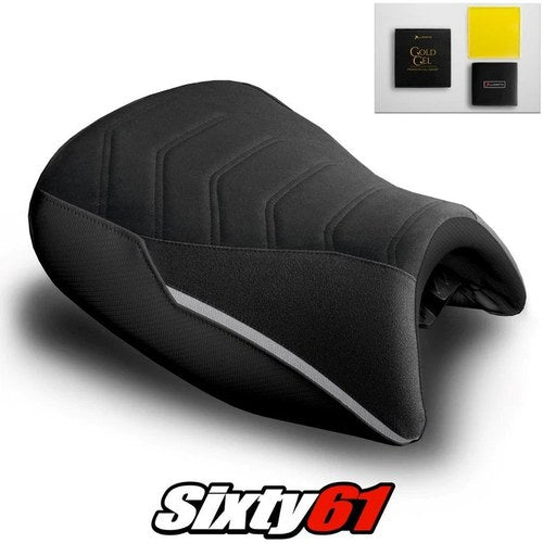 BMW K1600GT Seat Cover and Gel 2010-2026 Black Silver Luimoto Tec-Grip Suede