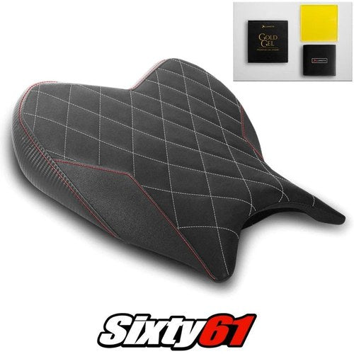 Yamaha R7 Seat Cover 2021-2025 with Gel Black Red Stitch Luimoto Tec-Grip Suede