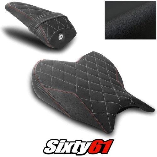 Yamaha R7 Seat Cover 2021-2025 Front Rear Black Red Stitch Luimoto TecGrip Suede