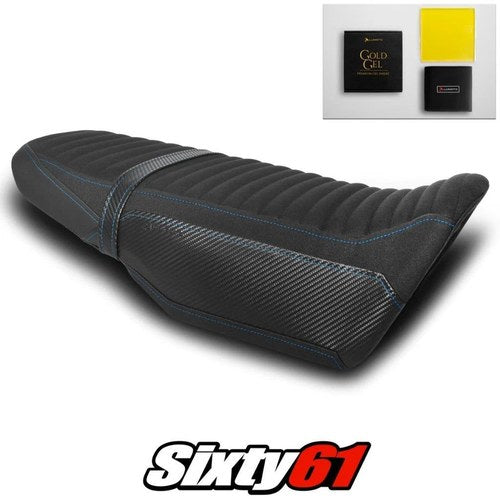 Honda Grom Seat Cover and Gel 2021-2025 Black Blue Luimoto Tec-Grip Suede Carbon