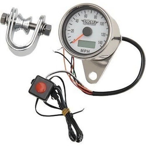 Drag specialties 2210-0175 Chrome White Programmable Mini Electronic Speedometer