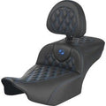 Saddlemen Roadsofa Extended Reach Backrest Blue Stitch Seat Harley FL Flhx 23-24