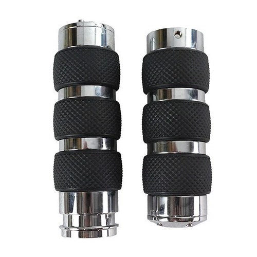 V-Twin 28-0298 Chrome Branded Rubber Hand Grips for Harley Electronic Tbw