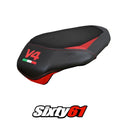 Ducati Panigale V4 2025 2026 Passenger Seat Cover Tappezzeria Black Red V4 Logo