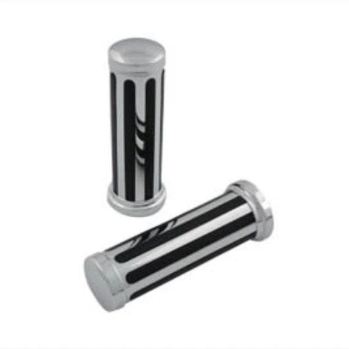 V-Twin 28-0742 Chrome & Rubber Pvc Rail Hand Grips for 1" Harley