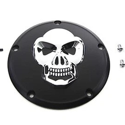 Chrome & Black Skull Derby Cover for Harley 5-Bolt Twin Cam 00-17