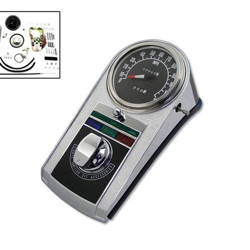 V-Twin 39-0914 Chrome Cast Dash Panel Kit with 2:1 Ratio Speedometer