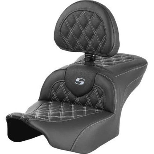 Saddlemen 823-07-182B5 Roadsofa Seat w/ Backrest Silver Lattice Stitch - 23-24